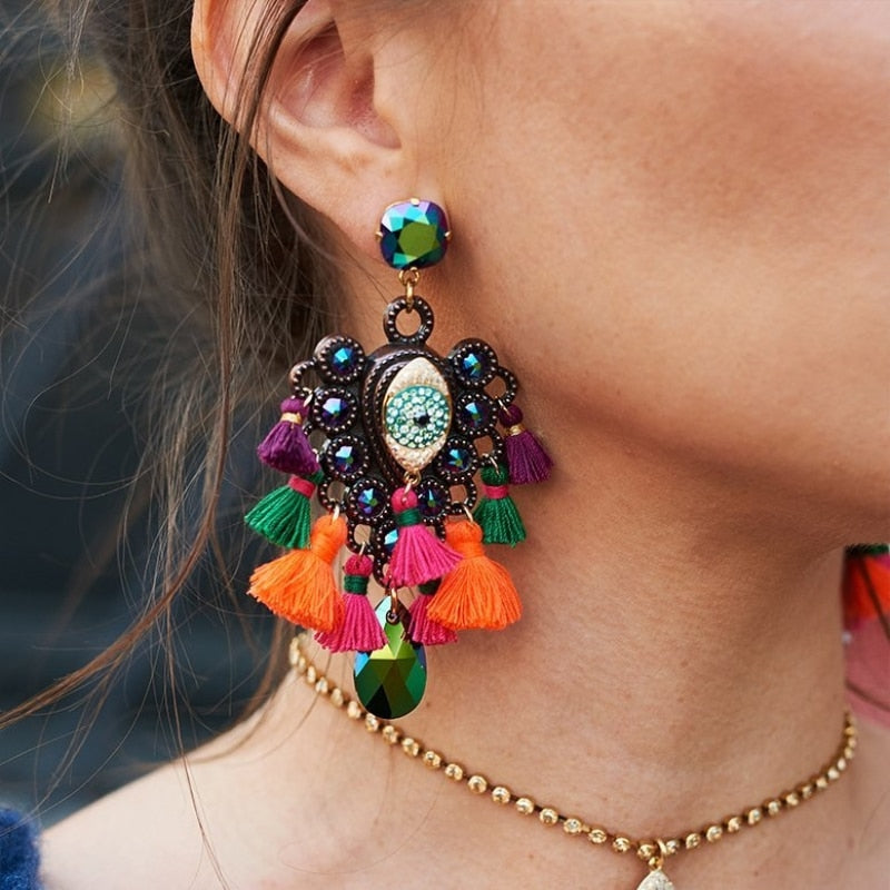 Big Colorful Bohemian Tassel Earrings